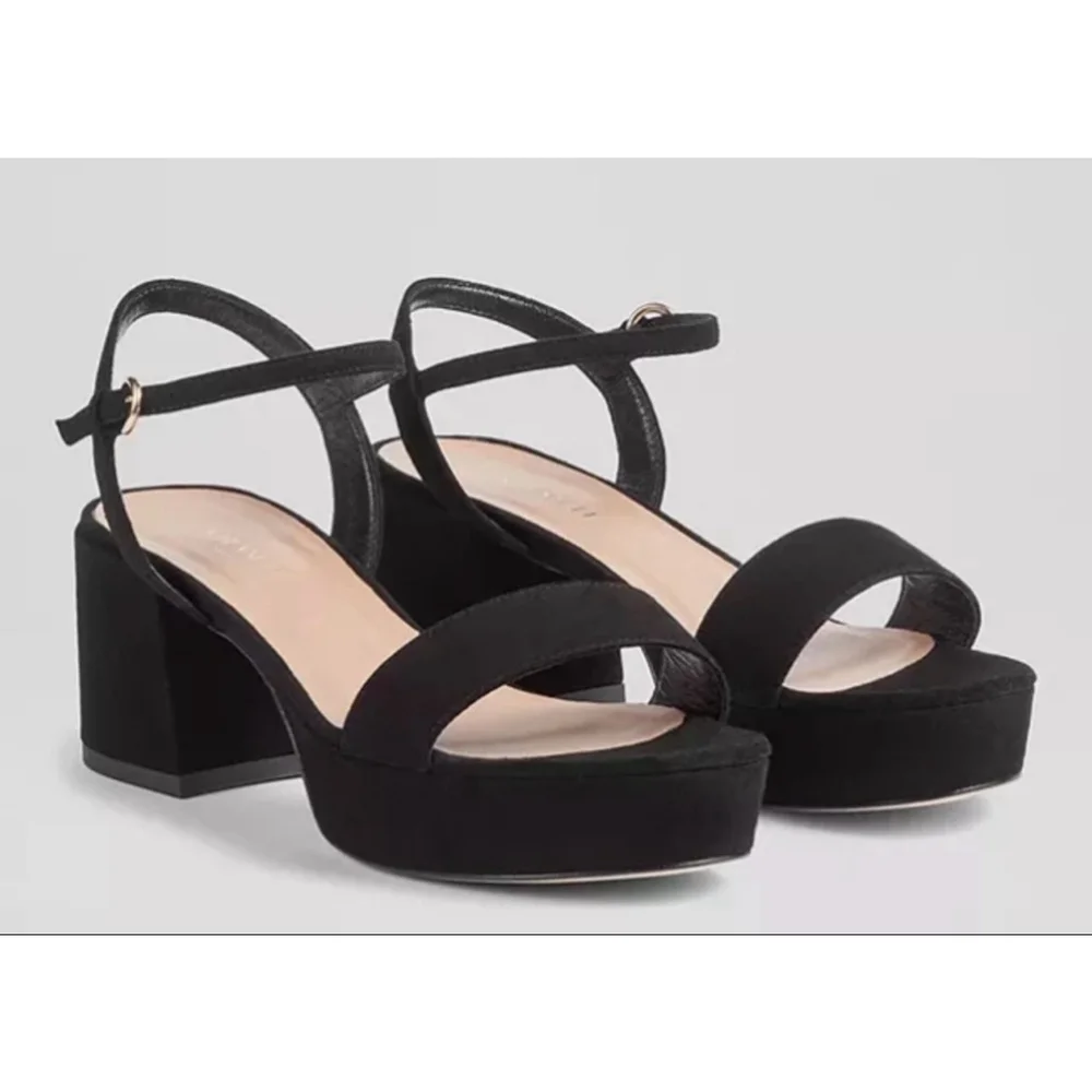 NWT Women's L.K.Bennett Amia Black Suede Low Platform Sandals 39/9